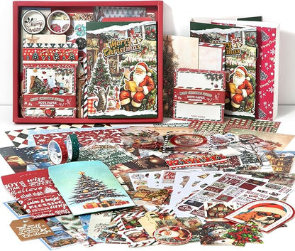Draupnir Christmas Scrapbooking Supplies Kit,New Year Festival Aesthetic Scrapbook Stickers Kit for Junk Journal,Stationery,Bullet A6 Grid Notebook DIY Scrapbook Craft Christmas Gift
