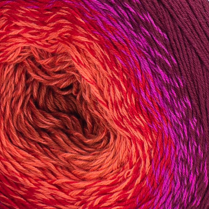 2 Skein/Pack Yarnart Flowers Gradient Yarn, Each Ball 8.8 Oz (250gr) / 1094 Yards (1000m), 55% Cotton 45% Acrylic, Superfine Fingering Weight for Knitting and Crochet, 310 - Red Fuchsia