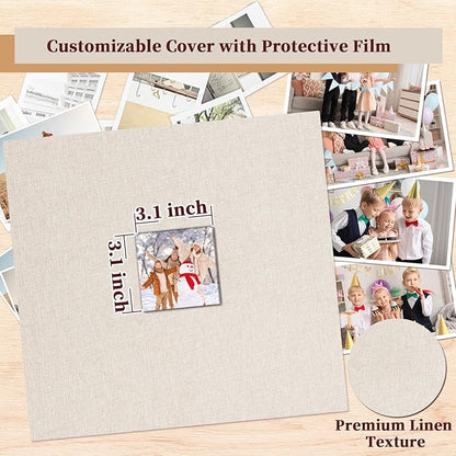 Hiwhy 12x12 Inch Large 3 Ring DIY Scrapbook Photo Album, Linen Cover Scrapbook with 20 Sheets Plastic Sleeves 40 Pages Memory Book for Wedding Birthday Baby Family (Beige)