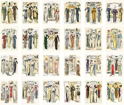 Large Stickers (24 pcs 2.5"x3.5" Each) Beautiful 1900s Era Ladies in Gorgeous Party Dresses Vintage Postcards Retro Greeting Card Book Illustration Reprint