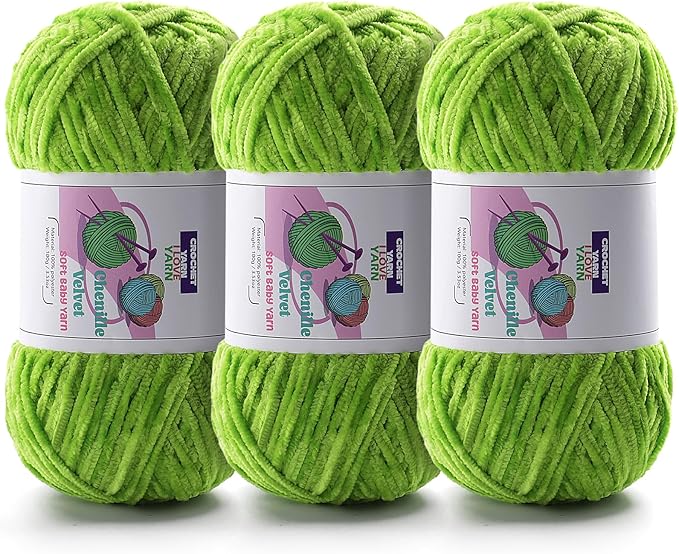 3 Skeins Soft Fluffy Velvet Yarn, Chenille Chunky Yarn for Hand Knitting and Crocheting DIY Craft, Amigurumi Crochet Yarn（3×196.8yds, 3×3.5oz） (Autumn Green)