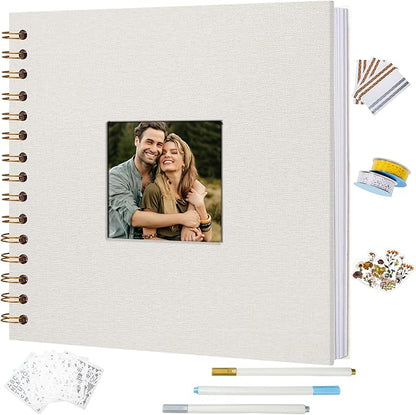 Vienrose 12x12 Inch Scrapbook Album DIY Large Hardcover Kraft White Pages Scrapbook Photo Album Linen Cover Scrap Book Photo Albums Scrapbooking Supplies Kit for Couple Family Wedding Travel