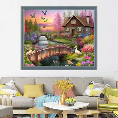 Joyhoor Cross Stitch Kits for Beginners Stamped Cross-Stitch Supplies Needlework preprint Embroidery Kits for Adults DIY Needlepoint Kits Embroidery Patterns 11CT-Seaside Courtyard 16x20 inch