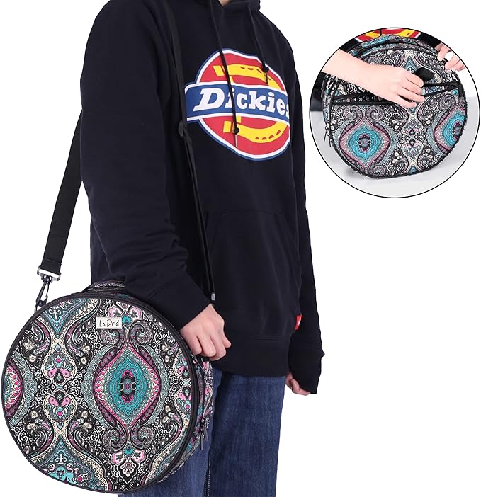 LoDrid Embroidery Kit, Double-Layer Round Storage Bag with Complete Cross Stitch Tools Kit, Embroidery Starter Kits for Beginners, Adults, with Handles and Shoulder Strap, Totem