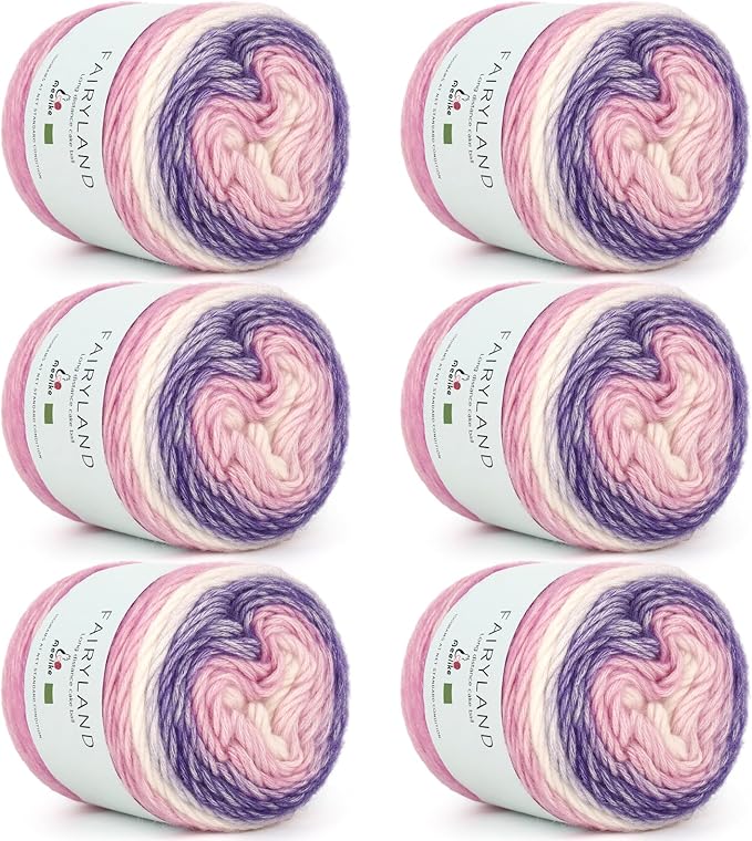 Aeelike Cake Yarn for Crocheting, 6 Skeins Gradient Yarn Fairyland Yarns100g (3.52 oz) 245m (267 Yards) # 3 Light Weight, Super Soft Ombré Yarns Making Colorful Blanket Scarves Hat, Purple Gradient