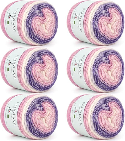 Aeelike Cake Yarn for Crocheting, 6 Skeins Gradient Yarn Fairyland Yarns100g (3.52 oz) 245m (267 Yards) # 3 Light Weight, Super Soft Ombré Yarns Making Colorful Blanket Scarves Hat, Purple Gradient