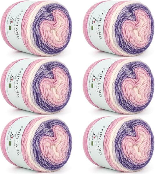 Aeelike Cake Yarn for Crocheting, 6 Skeins Gradient Yarn Fairyland Yarns100g (3.52 oz) 245m (267 Yards) # 3 Light Weight, Super Soft Ombré Yarns Making Colorful Blanket Scarves Hat, Purple Gradient