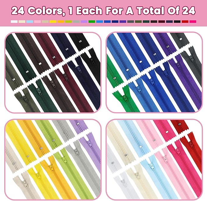 Invisible Zippers for Sewing, DOITEM 15pcs 30cm/12 Inch Invisible Multicolor Nylon Coil Zippers for Sewing and Crafts 15 Colors