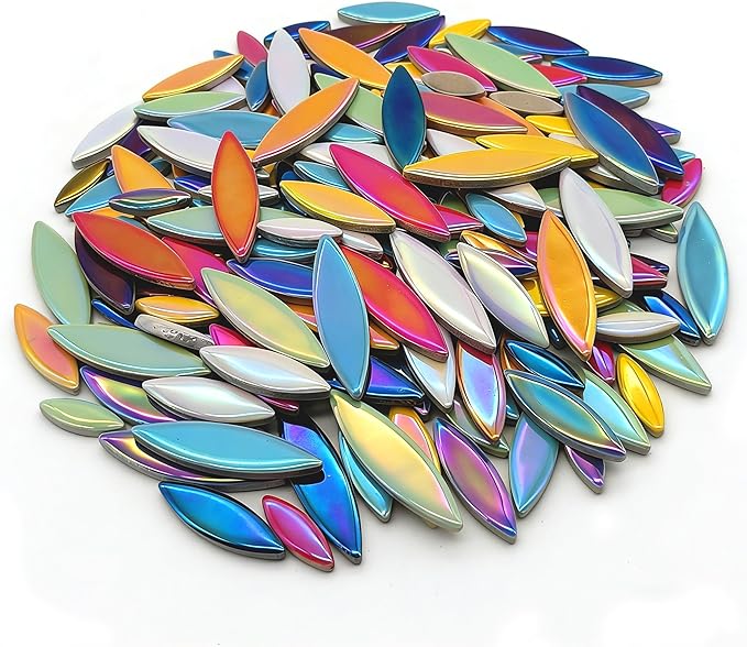 EDFLIFE Ceramic Mosaic Tiles for Crafts, Assorted Leaf Petal Ceramic Tiles for Crafts, 1.1lb Glazed Mosaic Tiles for Mosaic Making Kits Adult DIY Hobbies Children Handmade Home Decoration
