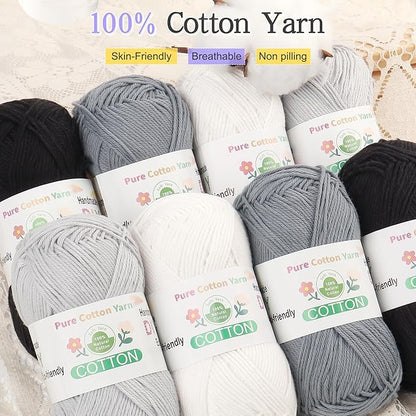 Katech 1OO% Cotton Yarn for Crocheting & Knitting–12-Color of 137 Yards/1.76 oz Baby Cotton Yarn Sport Weight CYC #2-Soft & Breathable-Ideal for Dishcloths, Baby Clothes, Potholders(E)
