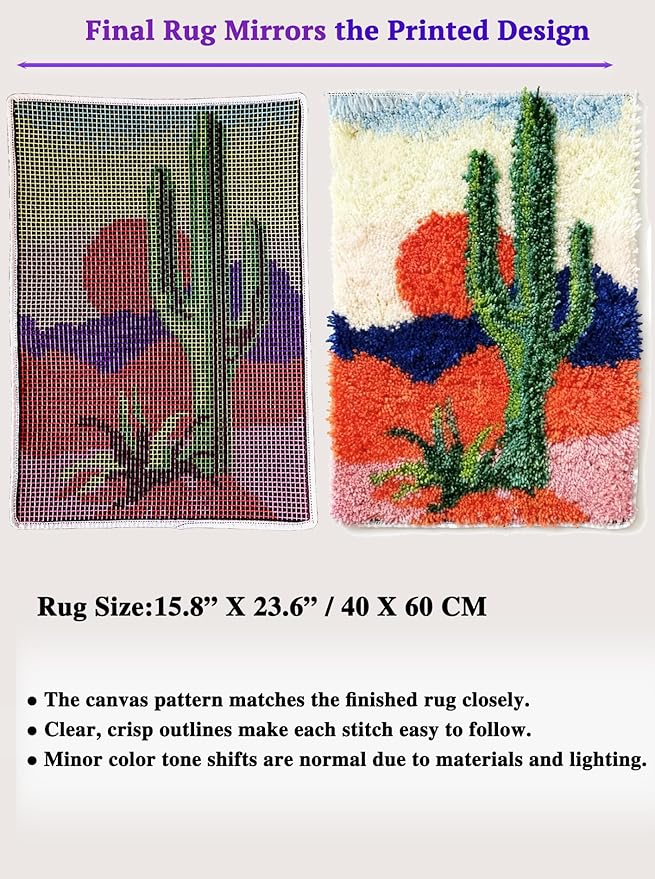 KitsMaster Latch Hook Kits, Beginner-Friendly Rug Making Craft Set, Perfect Craft Gift | Latch Hook Craft for Home Décor, Gifts & Relaxation, 23.6''x15.8'' (Sunset Cactus)