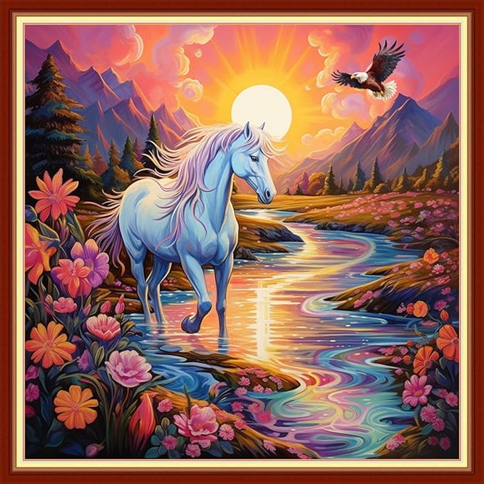 DMCVIVR Stamped Cross Stitch Kits for Beginners Adults Needlepoint Kits for Beginners Embroidery Kits for Adults Crossstitch Kit for Beginners 11CT-Flower Unicorn 18x18 inch