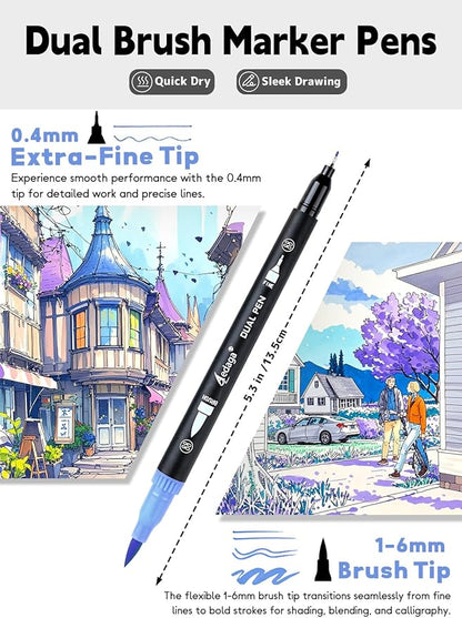 AEDAGA 100 Colors Numbered Dual Tip Brush Pens with Free App, Fine and Brush Tips Pens for Adults, Coloring Markers for Coloring Book Bullet Journaling Note Taking Planner Hand Lettering