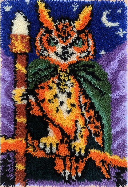 KitsMaster Owl Wizard Latch Hook Kit – Pre-Printed Canvas, Color-Coded Yarn, Starry Night Rug Craft for Adults & Beginners, 23.6''x15.8'' (Whimsical Forest Watcher)