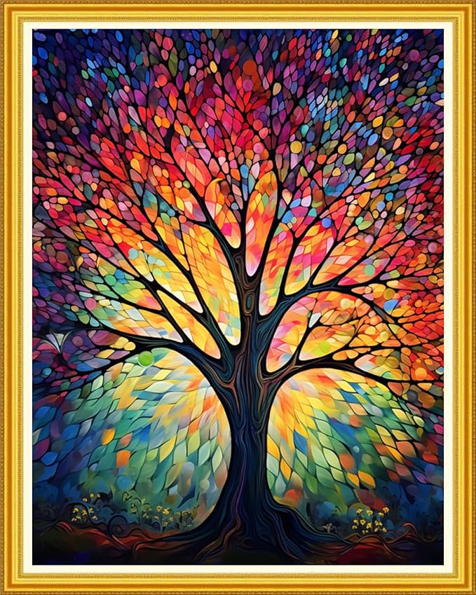 DMCVIVR Stamped Cross Stitch Kits for Beginners Adults Needlepoint Kits for Beginners Embroidery Kits for Adults Crossstitch Kit for Beginners 11CT-Illusionary Night Light Tree 16x20 inch