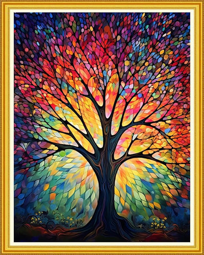 DMCVIVR Stamped Cross Stitch Kits for Beginners Adults Needlepoint Kits for Beginners Embroidery Kits for Adults Crossstitch Kit for Beginners 11CT-Illusionary Night Light Tree 16x20 inch