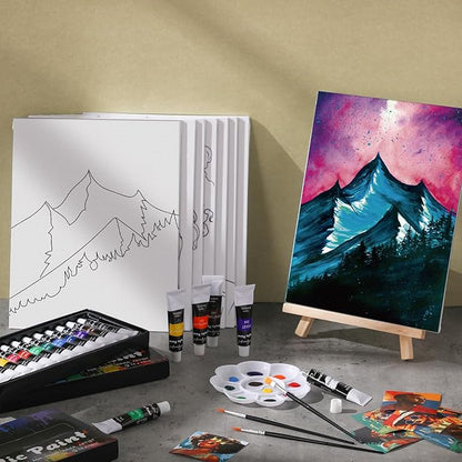 Cholemy 36 Pcs Valentine Paint and Sip Kit for Adults 8''x10'' Pre Drawn Canvas for Painting DIY Afro Acrylic Painting Kit Wood Easel Brushes Date Night Bulk for Party Gifts(Mountain)