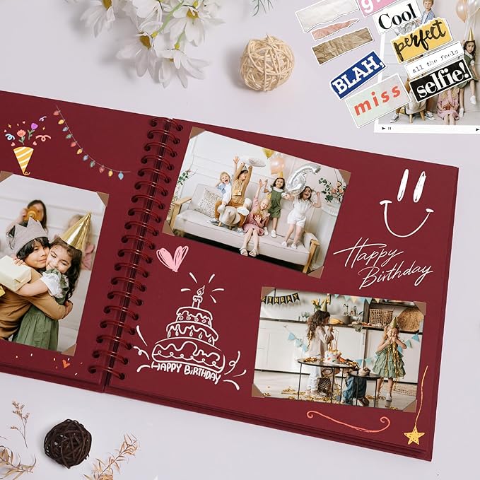 Scrapbook Album 8x8 Inches Photo Album Hardcover Kraft with Window Scrap Book Blank Memory Book for Baby Wedding Guest Book Couples Graduation Travel DIY Anniversary, 40 Pages Red
