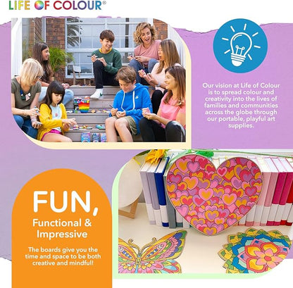 Life of Colour Painting Kit - Color Your Own Set of 3 Shaped Boards with 12 Life of Color Acrylic Paint Pens No Mess DIY Art and Crafts for Adults - Stunning Works of Art for Decorative Display