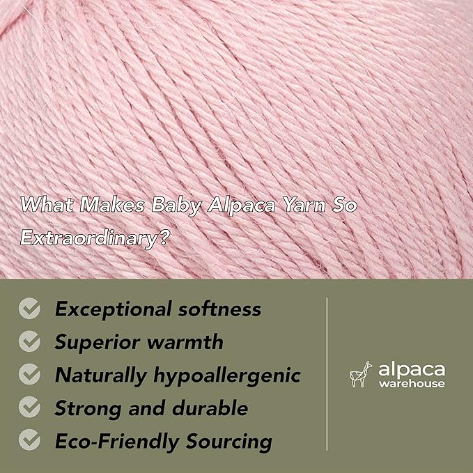 100% Baby Alpaca Yarn Wool Set of 3 Skeins (150 Grams) DK Weight - Made in Peru - Heavenly Soft and Perfect for Knitting and Crocheting (Baby Pink, DK)