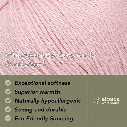100% Baby Alpaca Yarn Wool Set of 3 Skeins (150 Grams) DK Weight - Made in Peru - Heavenly Soft and Perfect for Knitting and Crocheting (Baby Pink, DK)