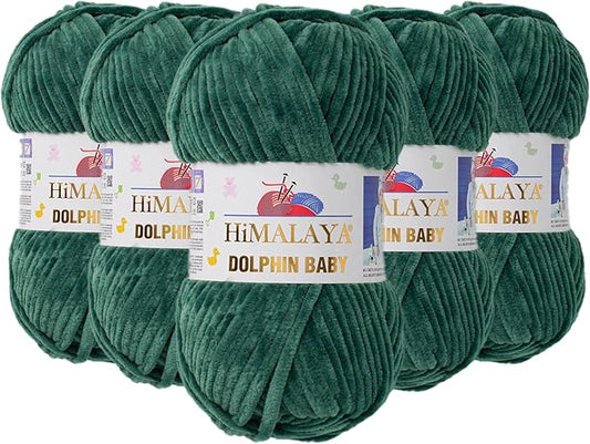 5 Skein/Pack Himalaya Dolphin Baby Chenille Yarn, Each Ball 100 gr (3.5 oz), 120 m (132 Yards), 100% Polyester, Super Bulky Baby Blanket Velvet Amigurumi Yarn, 80360 - Sea Green