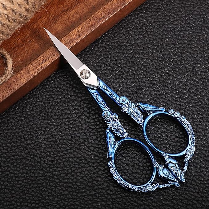 YOUGUOM Embroidery Scissors, Small Sharp Pointed Detail Shears for DIY Craft Needlework Yarn Sewing Cross Stitch Thread Cutting Handicraft Tool, 4.6in Blue Little Bird