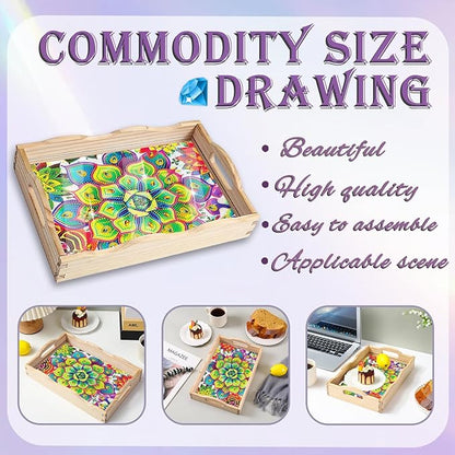 EWJRNSF Diamond Art Kits for Adults Wooden Serving Trays with Handles, 5D Diamond Painting Big Gem Arts and Craft Gifts Trays Decor Gift Home Decor 7.8x11.8 Inches Succulence B