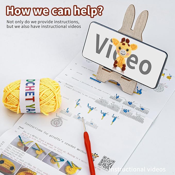 Crochet Kit for Beginners Crochet Animal Kit Crafts for Adults with Step by Step Video Tutorial Hobbies for Women Crochet kit Crochet Animals Beginner Crochet kit DIY Knitting Supplies（Handsome Deer）