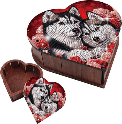 DIY Diamond Painting Kit Storage Box, Loving Dogs Diamond Decorative Craft Heart Shaped Kit, Desktop Item Storage, Multifunctional Creative Craft Gift