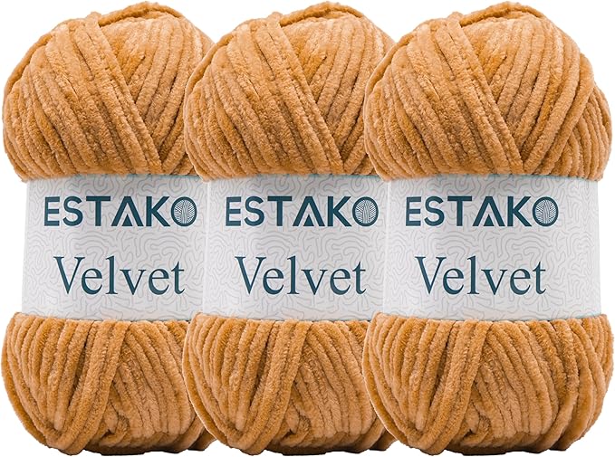 Estako Velvet (3- Skeins Pack) Chenille Blanket amigurumi Yarn for Crocheting and Knitting Super Bulky 3x100 gr (3x132 yds) (1750 - Honey Foam)