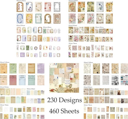 Wmhanler 460 Sheets Vintage Scrapbook Papers Journaling Scrapbooking Supplies Kit junk journal supplies Decorative Craft Paper for Planner, Bullet Journal Collage Card Embellishment Retro Crafts