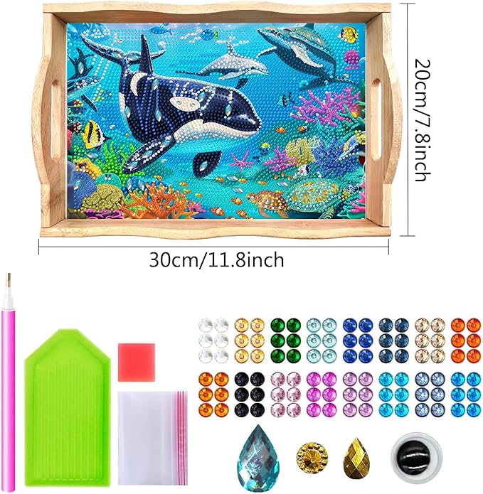 DOTSOPS Diamond Art Kits for Adults Diamond Painting Serving with Handle Dot Art DIY Crafts for Beginners Women in Party Kitchen Decor 7.8x11.8Inches