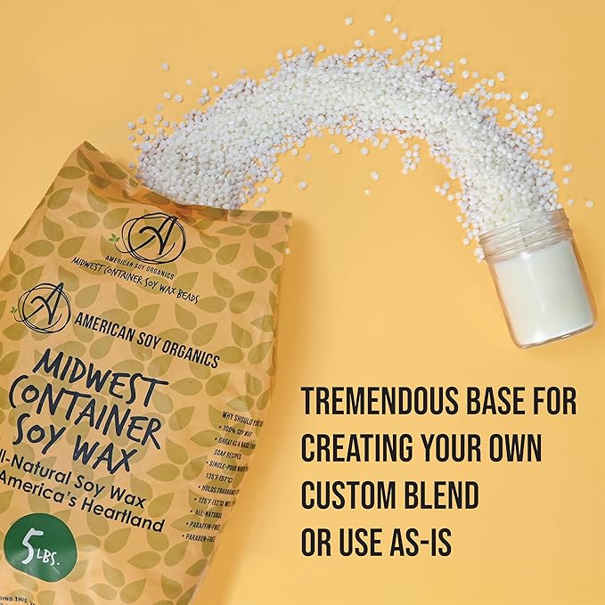 American Soy Organics 100% Midwest Soy Wax Beads for Candle Making - Natural Candle Making Supplies - Paraffin-Free, Beeswax-Free Candle Wax for Container Candles, Tealights and Wax Melts, 5 lbs