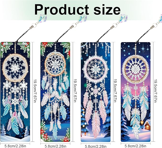 4 Pieces 5D Diamond Painting Bookmarks for Adults, Dreamcatcher Rhinestone Bookmarks with Tassels, DIY Handmade Diamond Art Bookmark Craft Kit, Unique Book Marks Set for Book Lovers