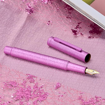 Hongdian 1851 Forest Fountain Pen Pink Ice Flowers, Medium Nib Classic Design with Converter and Metal Pen Case