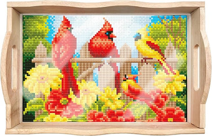 FGbaby DIY 5D Cardinal Bird Diamond Painting Wood Serving Tray with Handles Diamond Art Decor Serving Trays Wooden Tray for Breakfast in Bed, Patio, BBQ, Coffee Table, Party –Great for Lap & Couch