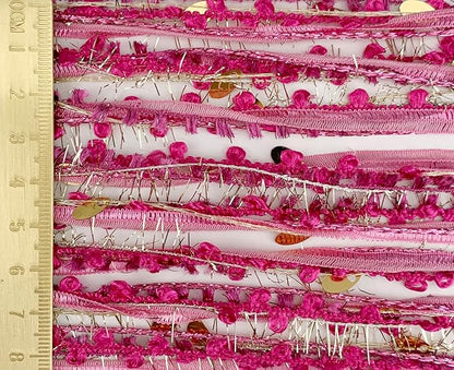 Artisanal Yarn Collection Multifiber Fancy Yarn with Gold Sequins for Knitting Crocheting Crafts DIY, Set of 3 Rolls (Rose Pink & Gold)