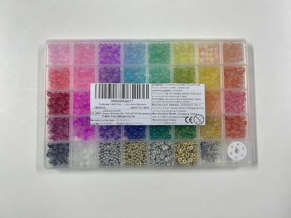 Funtopia 6mm Glass Beads Bracelet Making Kit, 1396pcs Gradient Glass Beads for Bracelets, 34 Colors Round Crystal Beads for Bracelets DIY Crafts with Spacer Beads and Charms