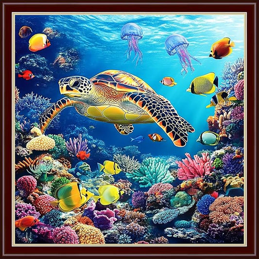 Dimensean Stamped Cross Stitch Kits Full Range of Embroidery Patterns Starter Kits for Beginners Adult DIY Cross Stitches Needlepoint Kits 11CT-Underwater World 18x18 inch