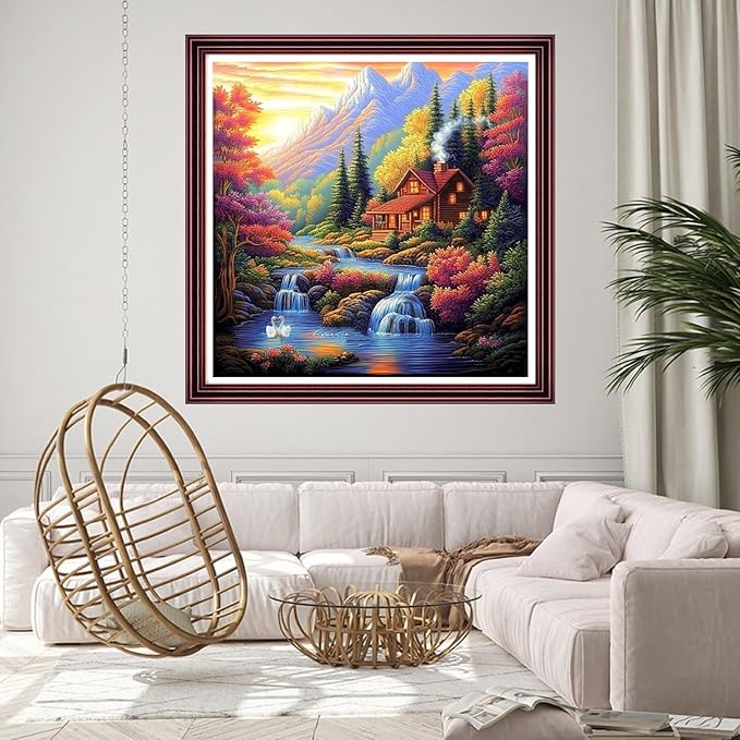 DMCCRAFT Stamped Cross Stitch Kits for Adults 11CT Printed Cross-Stitch Patterns Embroidery Kits Easy Cross Stitching Needlepoint Kits Crossstitch-Dusk Home Scenery 18x18 inch