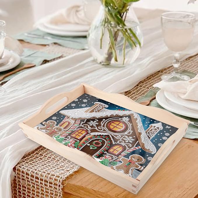 JZHYOAN Diamond Painting Trays for Adults, Special Brown House Creative Design, DIY Art Fruit Platters, Serving Tray for Party Supplies Home Decoration Serving Food Pantry Organization in Kitchen