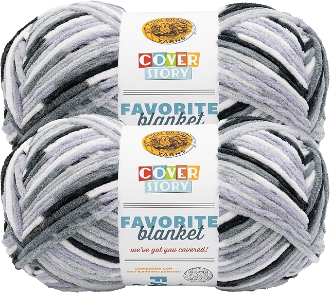 Lion Brand Yarn, Cover Story Favorite Blanket Yarn for Knitting and Crochet, 223 Yards, Perfect Storm, 2 Pack