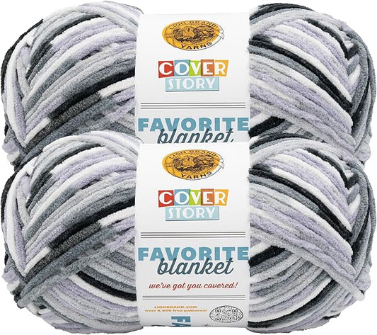 Lion Brand Yarn, Cover Story Favorite Blanket Yarn for Knitting and Crochet, 223 Yards, Perfect Storm, 2 Pack