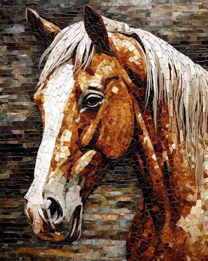 Moohue Stamped Cross Stitch Kits for Adults Skull 14CT Pre Printed Cross Stitch Kits for Beginners (Horse)