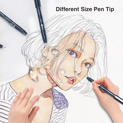 MAIKEDEPOT Micro Fineline Pen 8 Size Drawing Art Pens Waterproof Precision Micro Fineliner Black Ink Pens for Art Watercolor, Illustration, Sketching, Anime, Manga, Technical Drawing…