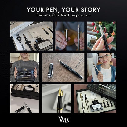 Wordsworth & Black Fountain Pen Gift Set, Includes Ink Bottle, 6 Ink Cartridges & A Refill Converter, 4 Replacement Nibs, Premium Package, Journaling, Calligraphy, Smooth Writing Pens [Silver Chrome]