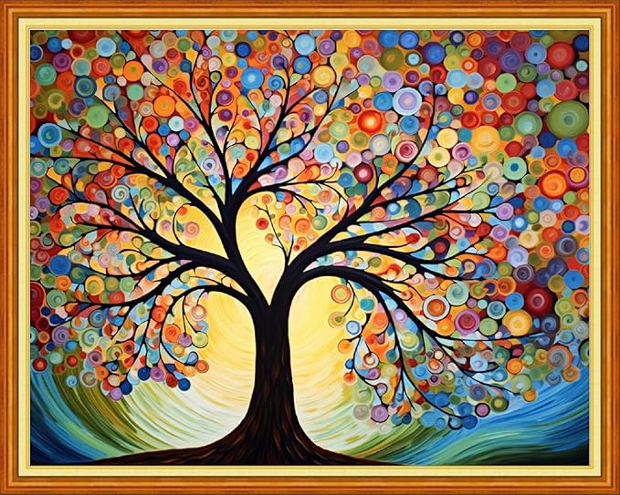 Redxing Stamped Cross Stitch Kits Full Range of Embroidery Starter Kits- Needlepoint Counted Cross Stitch Kits for Beginner Adults 11CT Printed Embroidery Kit-Colorful Tree 16x20 inch