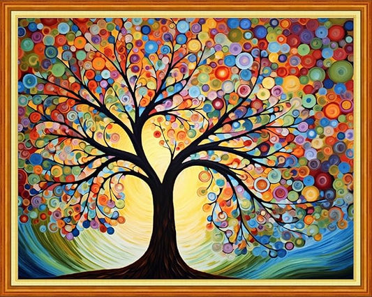 Redxing Stamped Cross Stitch Kits Full Range of Embroidery Starter Kits- Needlepoint Counted Cross Stitch Kits for Beginner Adults 11CT Printed Embroidery Kit-Colorful Tree 16x20 inch