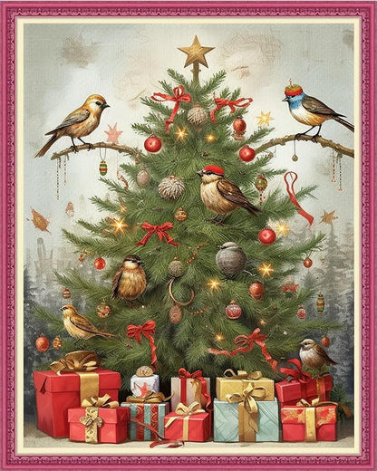Joyhoor Cross Stitch Kits for Beginners Stamped Cross-Stitch Supplies Needlework preprint Embroidery Kits for Adults DIY Needlepoint Kits Embroidery Patterns 11CT-Christmas Tree Bird 16.x20 inch
